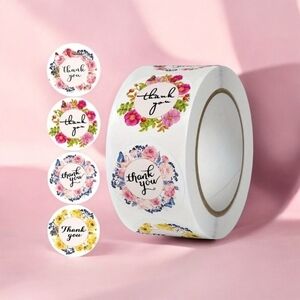 NEW 500 Count Roll of Floral‎ Thank You Stickers